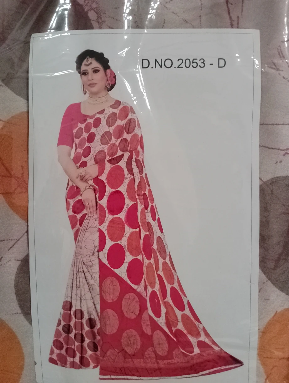 Silk Cotton Polka Print Saree - Red Orange Mix